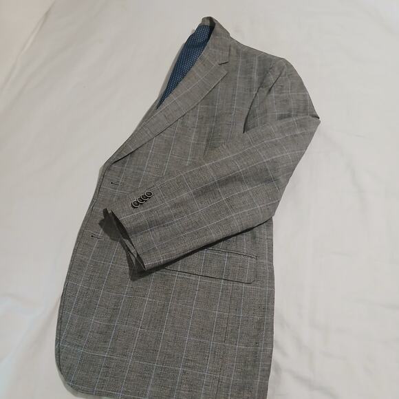 NWOT Joseph Abboud 48L Linen & Wool Grey Window Pane Lined Blazer tailored fit - Picture 10 of 14